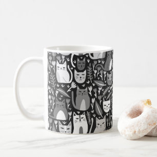Niedliche Katzen Fundus Blumenkitten Muster Schwar Kaffeetasse