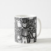 Niedliche Katzen Fundus Blumenkitten Muster Schwar Kaffeetasse (VorderseiteRechts)