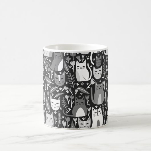 Niedliche Katzen Fundus Blumenkitten Muster Schwar Kaffeetasse (Mittel)