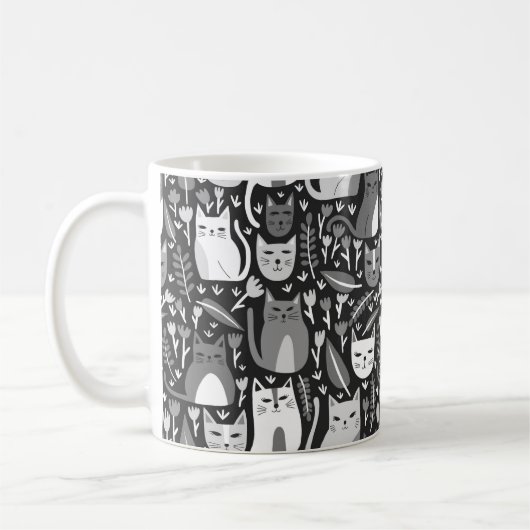 Niedliche Katzen Fundus Blumenkitten Muster Schwar Kaffeetasse (Links)