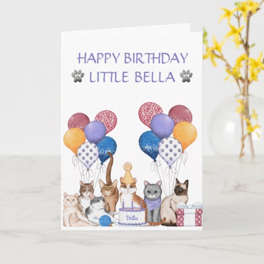 Niedliche Katzen Geburtstagspartei Karte (Gelbe Blume)