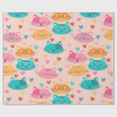 niedliche Katzen glänzen lustige Herzen Geschenkpapier (Flach)
