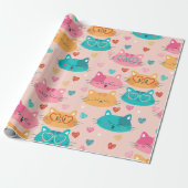 niedliche Katzen glänzen lustige Herzen Geschenkpapier (Ungerollt)