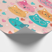 niedliche Katzen glänzen lustige Herzen Geschenkpapier (Ecke)