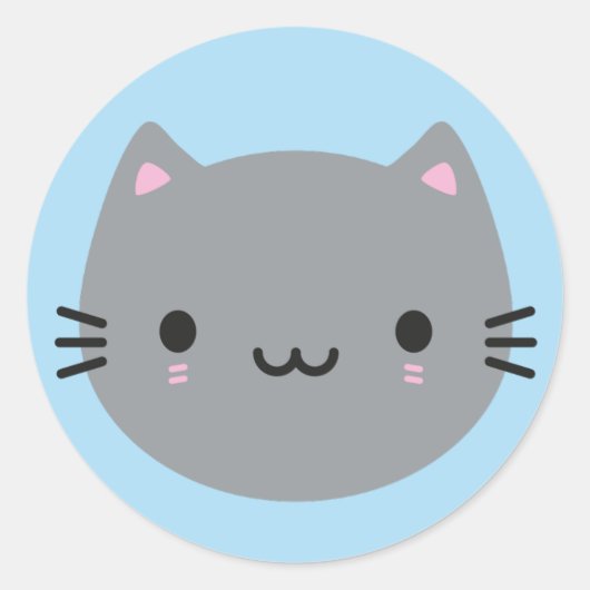 Niedliche Katzen - Gray Kawaii Kitten Runder Aufkleber (Vorderseite)