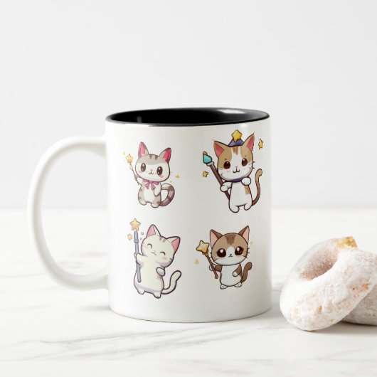 Niedliche Katzen halten die Zauberwand Zweifarbige Tasse (Mit Donut)