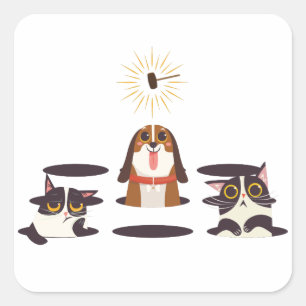 Niedliche Katzen Hunde am Sonnentag Quadratischer Aufkleber