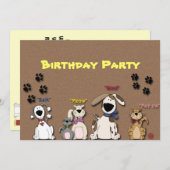 Niedliche Katzen & Hunde Einladung zum Geburtstag (Vorne/Hinten)