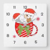 Niedliche Katzen im Weihnachtsthema der Tasse Quadratische Wanduhr (Vorderseite)