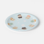 Niedliche Katzen in Bechern auf blauem Hintergrund Pappteller (Schrägansicht)