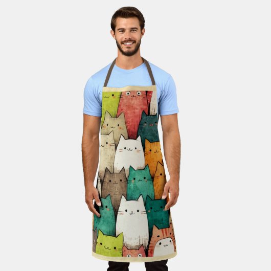Niedliche Katzen in lebendiger vertikaler Kunst Schürze (Getragen)