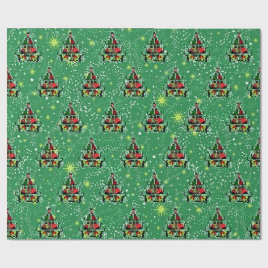 Niedliche Katzen in Sweatern formen Weihnachtsbaum Geschenkpapier (Flach)