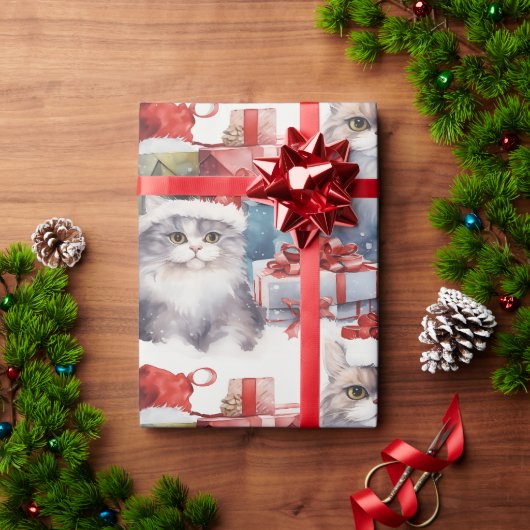 Niedliche Katzen in Weihnachtsmannmützen mit Gesch Geschenkpapier (Feiertagsgeschenk)
