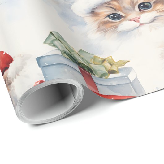 Niedliche Katzen in Weihnachtsmannmützen mit Gesch Geschenkpapier (Rolleneckpunkt)