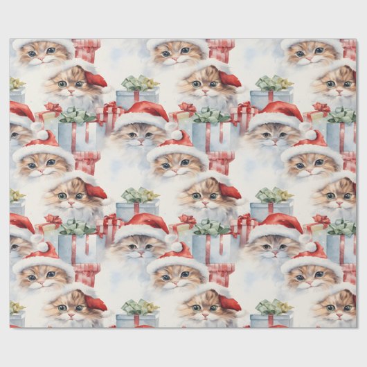 Niedliche Katzen in Weihnachtsmannmützen mit Gesch Geschenkpapier (Flach)