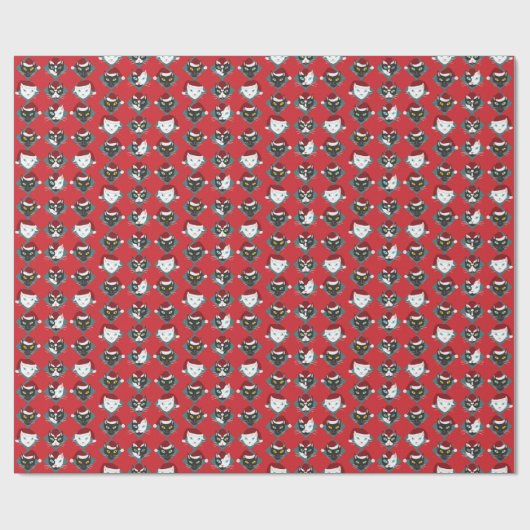 Niedliche Katzen in Weihnachtsmannmützen Weihnacht Geschenkpapier (Flach)