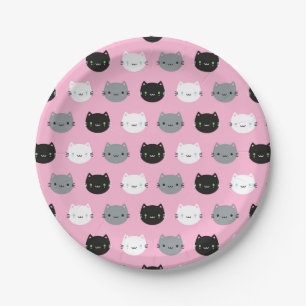 Niedliche Katzen & Kawaii Kätzchen (rosa) Pappteller