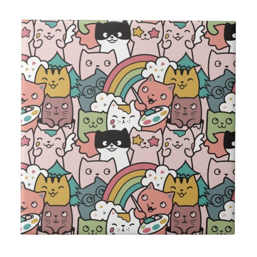 Niedliche Katzen Keramik Fliese (Vorderseite)