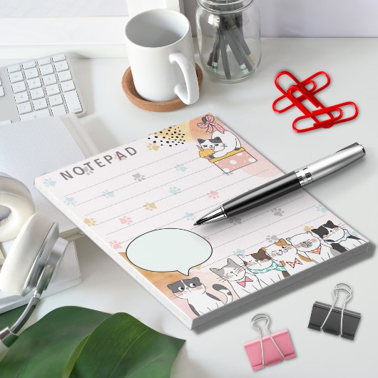 Niedliche Katzen Kitten mit Paw Print Pink Hinterg Notizblock