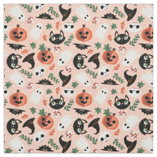 Niedliche Katzen & Kürbiskugeln Schwarzes Hallowee Stoff