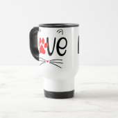 Niedliche Katzen-LIEBE Typografie mit roter Paw Reisebecher (Vorderseite Links)