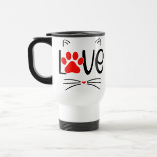 Niedliche Katzen-LIEBE Typografie mit roter Paw Reisebecher