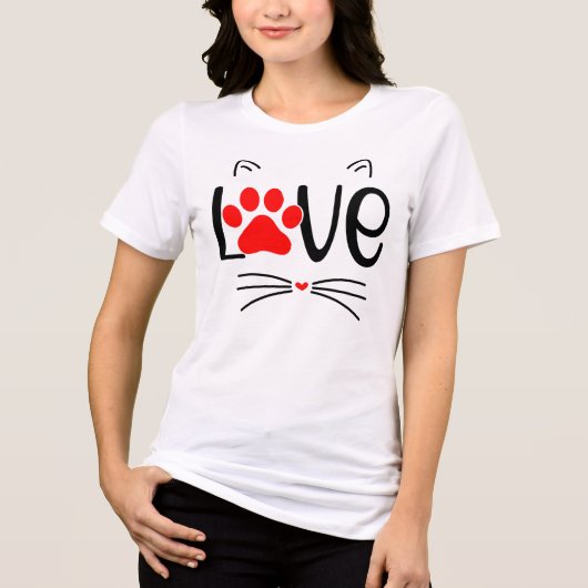 Niedliche Katzen-LIEBE Typografie mit roter Paw Tri-Blend Shirt (Vorderseite)