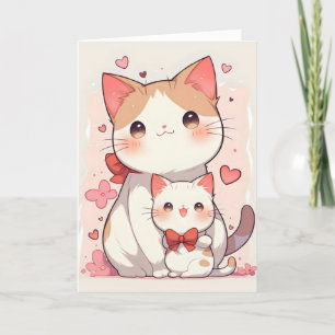 Niedliche Katzen Mama und Kinderanime Feiertagskarte