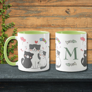 Niedliche Katzen Miauen Herzen Themed Monogramm  Tasse