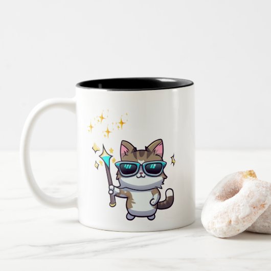 Niedliche Katzen mit Brillen, die Magic Wands Star Zweifarbige Tasse (Mit Donut)