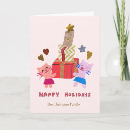 niedliche Katzen mit Geschenke Baby rosa Urlaub Karte