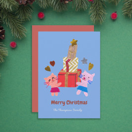 Niedliche Katzen mit Geschenken, blau Weihnachten