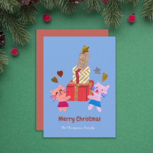 Niedliche Katzen mit Geschenken, blau Weihnachten