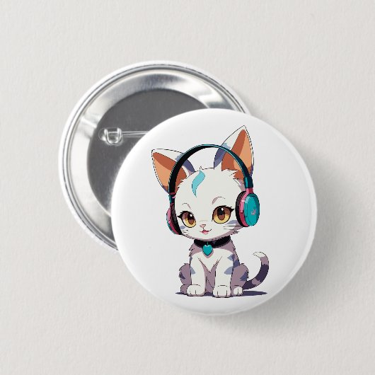 Niedliche Katzen mit Kopfhörerarm Button (Vorne & Hinten)
