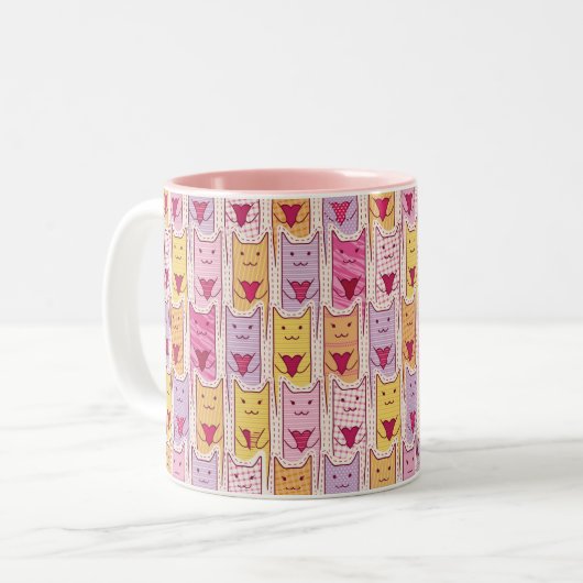 Niedliche Katzen mit liebevollen Herzen Zweifarbige Tasse (Vorderseite Links)