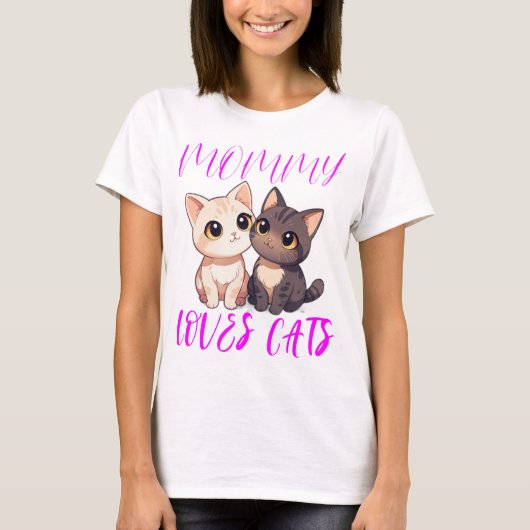 Niedliche Katzen mit rosa Mami-Lieben Katzen Typog T-Shirt (Vorderseite)