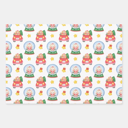 niedliche Katzen mit Weihnachtsmannmütze, melodisc Geschenkpapier Set (Vorderseite 3)