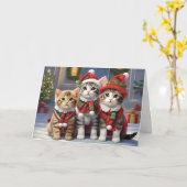 Niedliche Katzen mit Weihnachtsmannmützen Karte (Gelbe Blume)