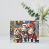 Niedliche Katzen mit Weihnachtsmannmützen Postkarte (Stehend Vorderseite)