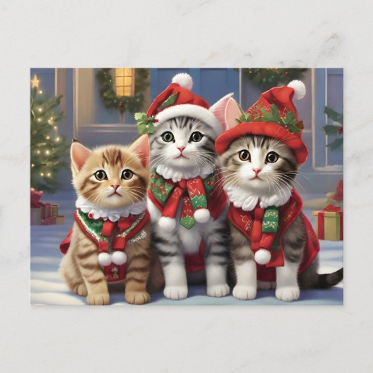 Niedliche Katzen mit Weihnachtsmannmützen Postkarte (Vorderseite)
