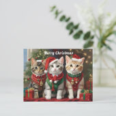Niedliche Katzen mit Weihnachtsmannmützen Whimsiku Postkarte (Stehend Vorderseite)