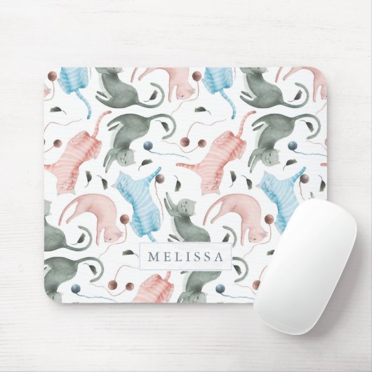 Niedliche Katzen Muster Aquarellbilder Mousepad (Mit Mouse)