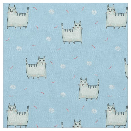 Niedliche Katzen Muster auf blau Stoff (Nahaufnahme)