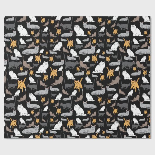 Niedliche Katzen-Muster-Illustration auf schwarzem Geschenkpapier (Flach)