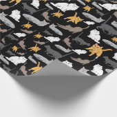 Niedliche Katzen-Muster-Illustration auf schwarzem Geschenkpapier (Ecke)