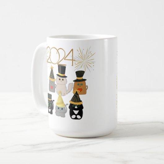 Niedliche Katzen Neujahrsfeier Kaffeetasse (Vorderseite Links)