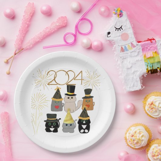 Niedliche Katzen Neujahrsfeier Pappteller (Party)