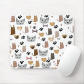 Niedliche Katzen & Papieren und Herz Druckmuster Mousepad (Mit Mouse)