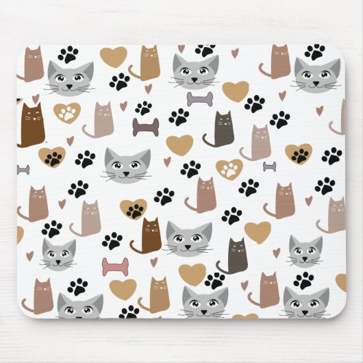 Niedliche Katzen & Papieren und Herz Druckmuster Mousepad (Vorne)