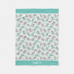 Niedliche Katzen Pastell Aquamarin Pink Lila Polka Fleecedecke